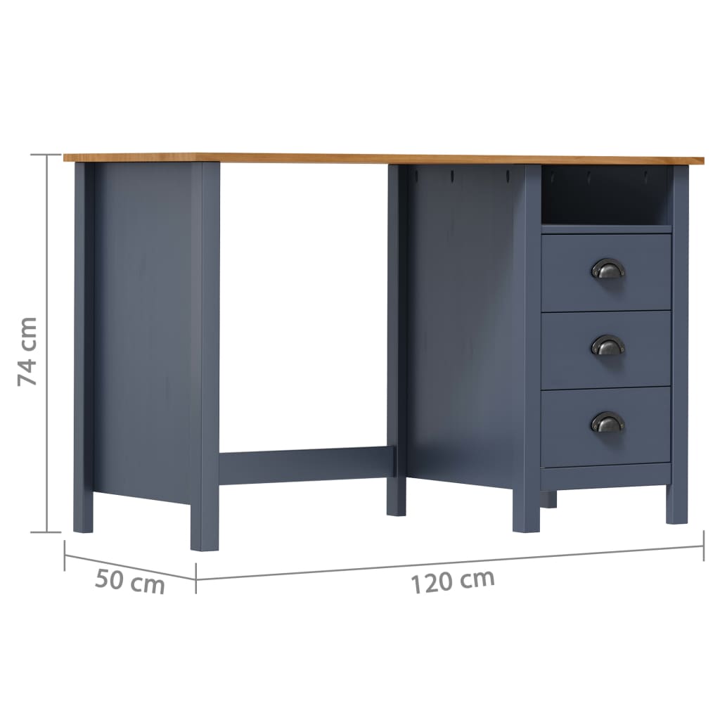 skrivebord Hill med 3 skuffer 120x50x74 cm massivt fyrretræ grå