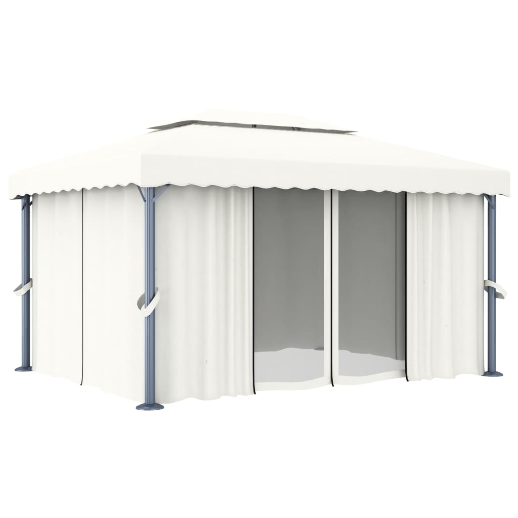 pavillon med gardin 4x3 m aluminium cremefarvet