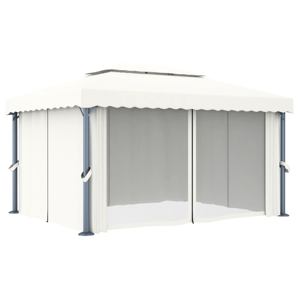 pavillon med gardin 4x3 m aluminium cremefarvet