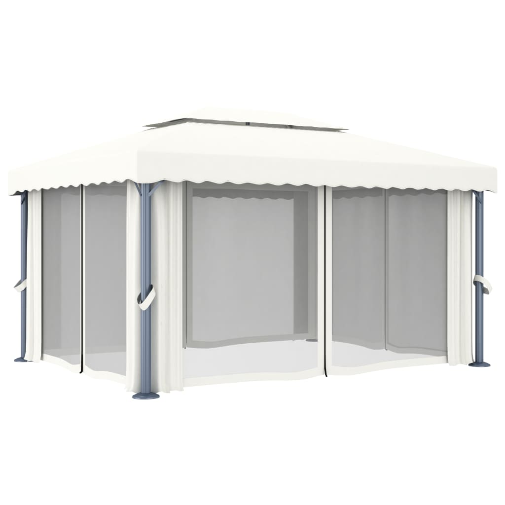 pavillon med gardin 4x3 m aluminium cremefarvet