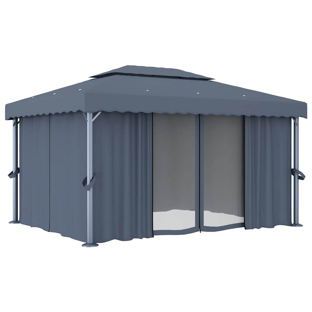 pavillon med gardin 4x3 m aluminium antracitgrå