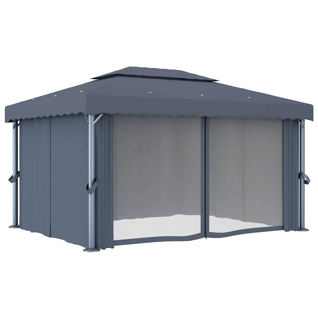 pavillon med gardin 4x3 m aluminium antracitgrå
