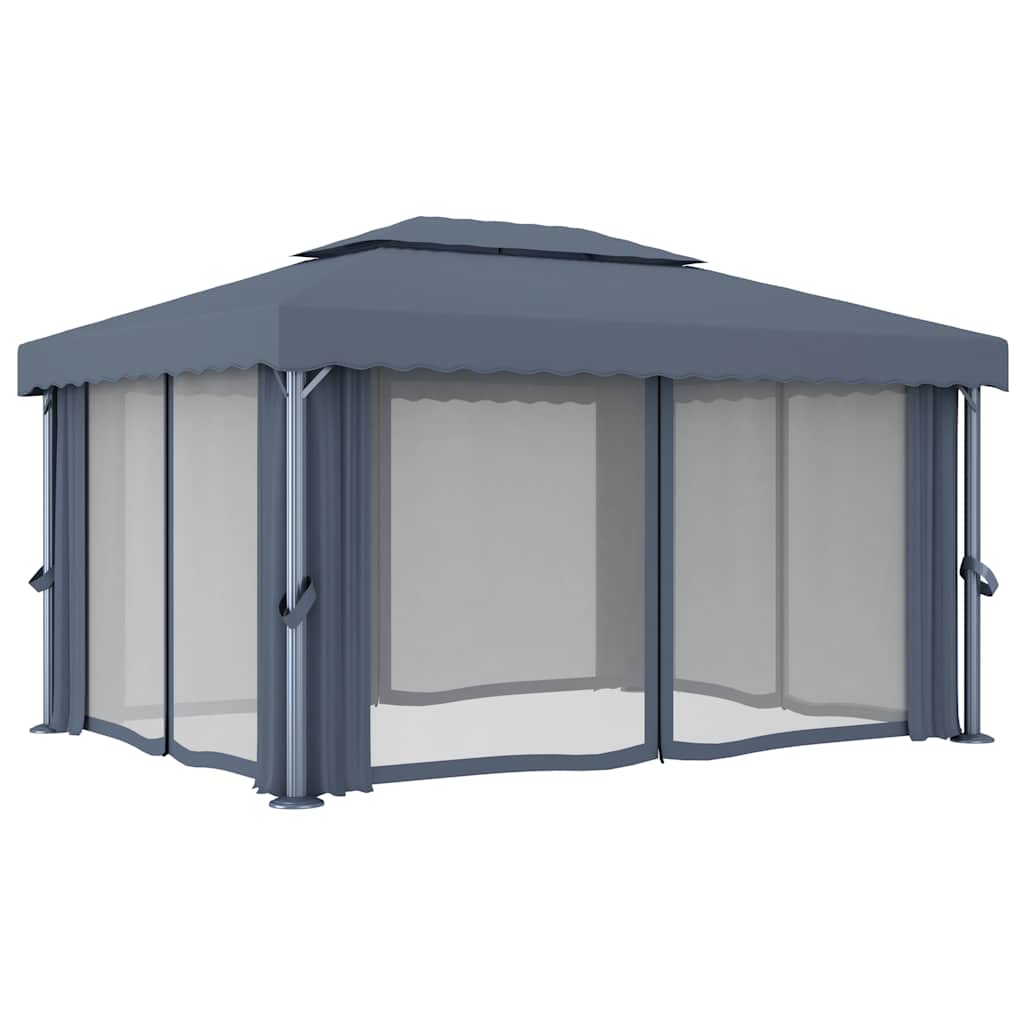 pavillon med gardin 4x3 m aluminium antracitgrå