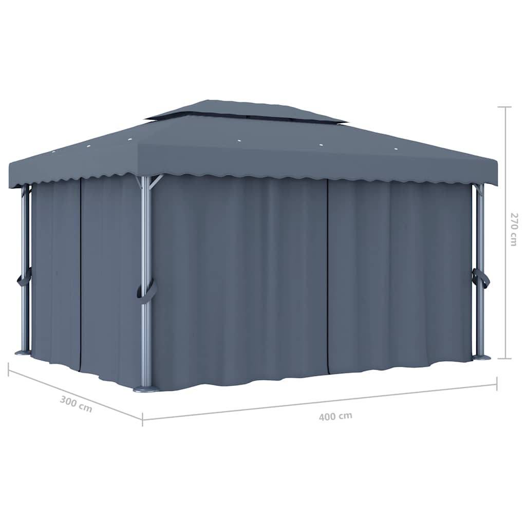 pavillon med gardin 4x3 m aluminium antracitgrå