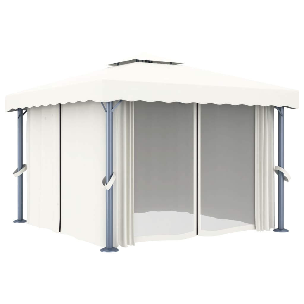 pavillon med gardin 3x3 m aluminium cremefarvet