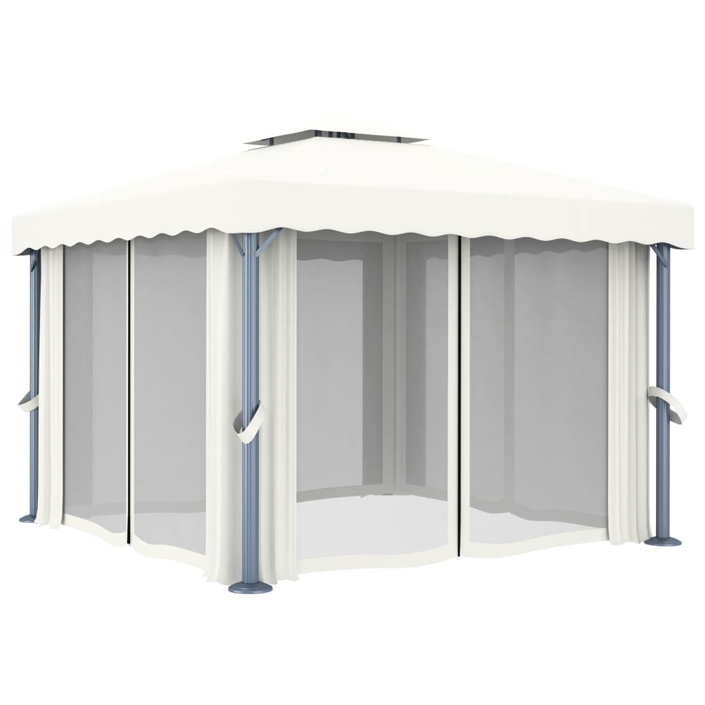pavillon med gardin 3x3 m aluminium cremefarvet