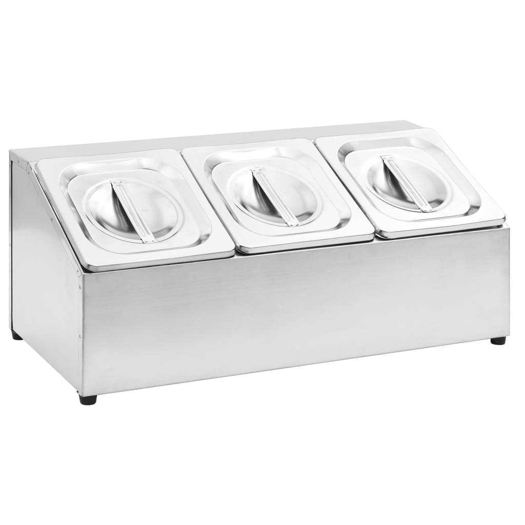 gastronorm beholder med 3 GN 1/6-beholdere rustfrit stål
