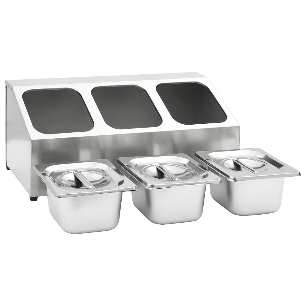 gastronorm beholder med 3 GN 1/6-beholdere rustfrit stål