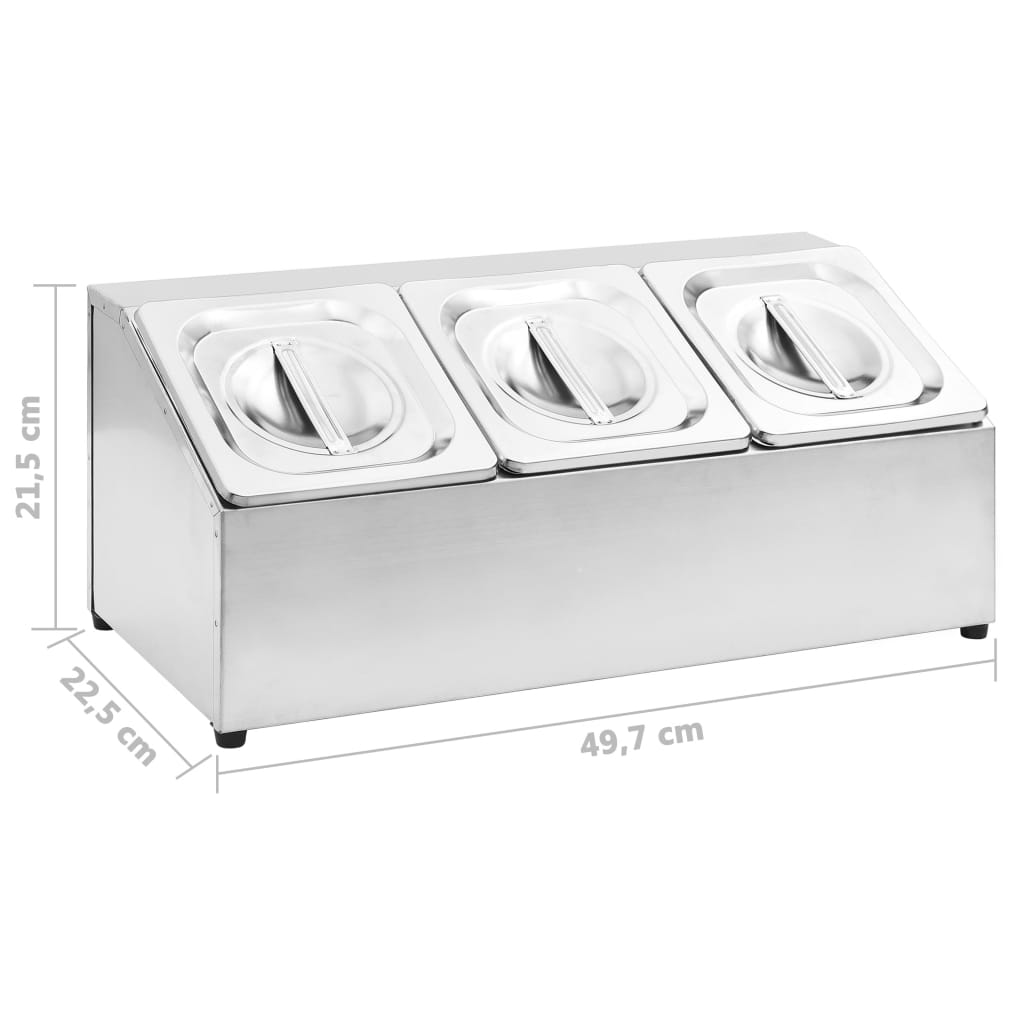 gastronorm beholder med 3 GN 1/6-beholdere rustfrit stål