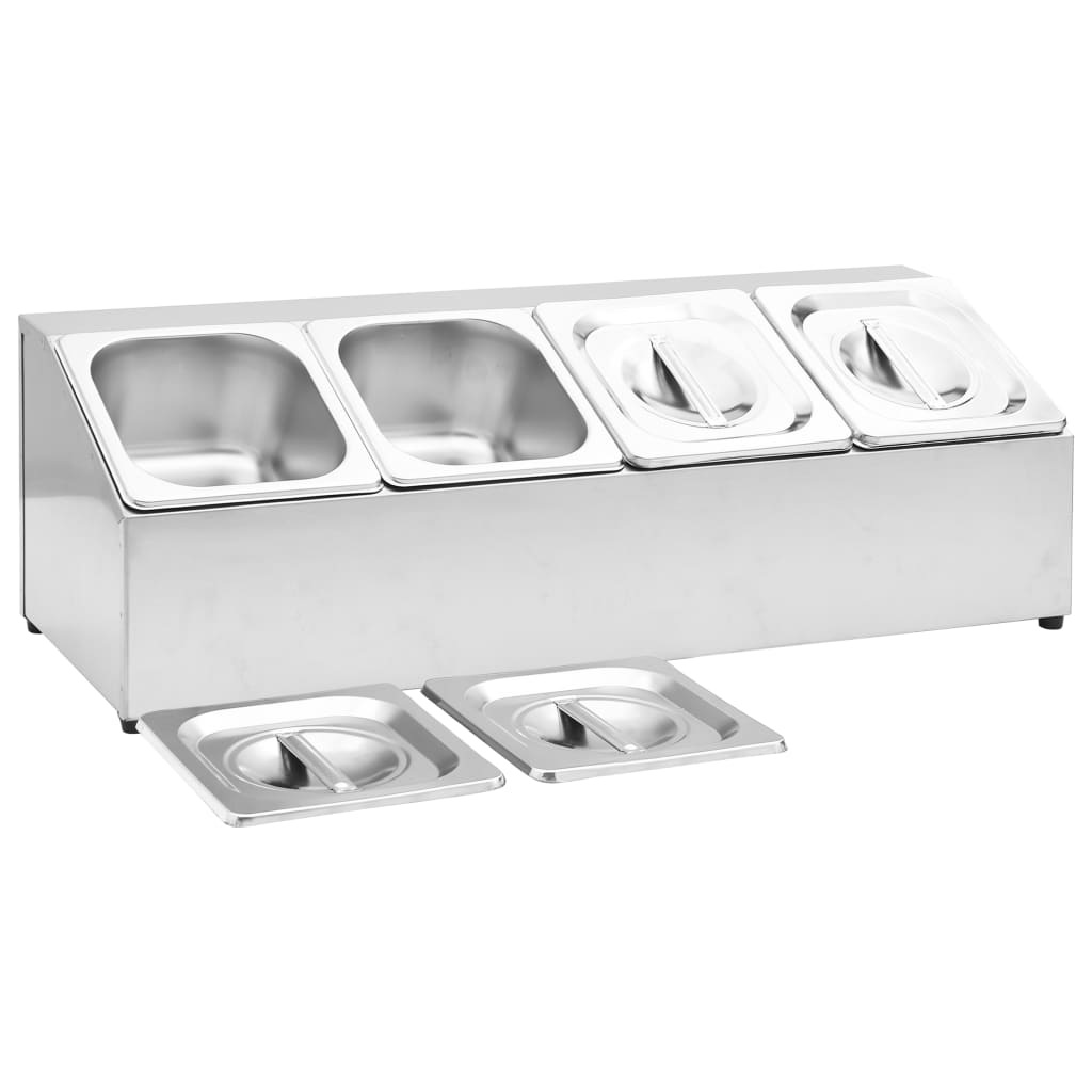 gastronorm beholder med 4 GN 1/6-beholdere rustfrit stål