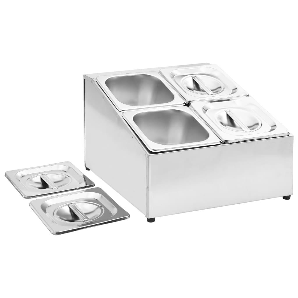 gastronorm beholder med 4 GN 1/6-beholdere rustfrit stål