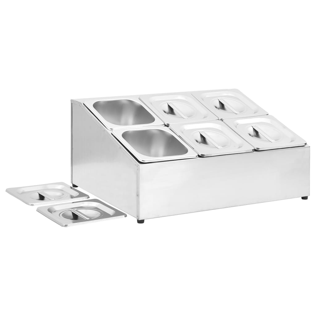 gastronorm beholder med 6 GN 1/6-beholdere rustfrit stål