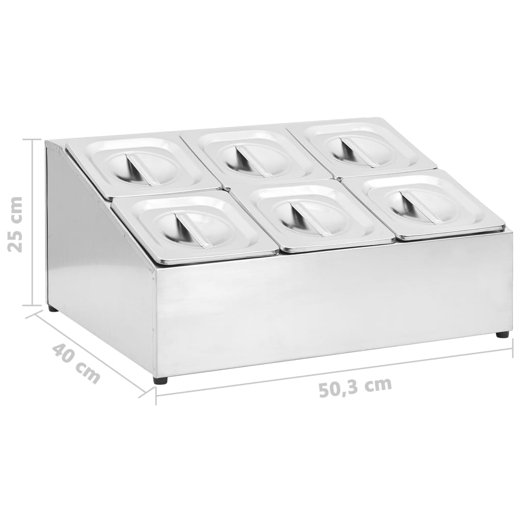 gastronorm beholder med 6 GN 1/6-beholdere rustfrit stål