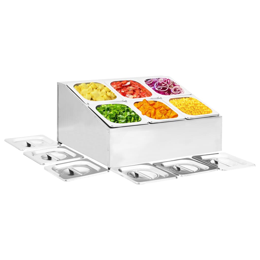 gastronorm beholder med 6 GN 1/6-beholdere rustfrit stål