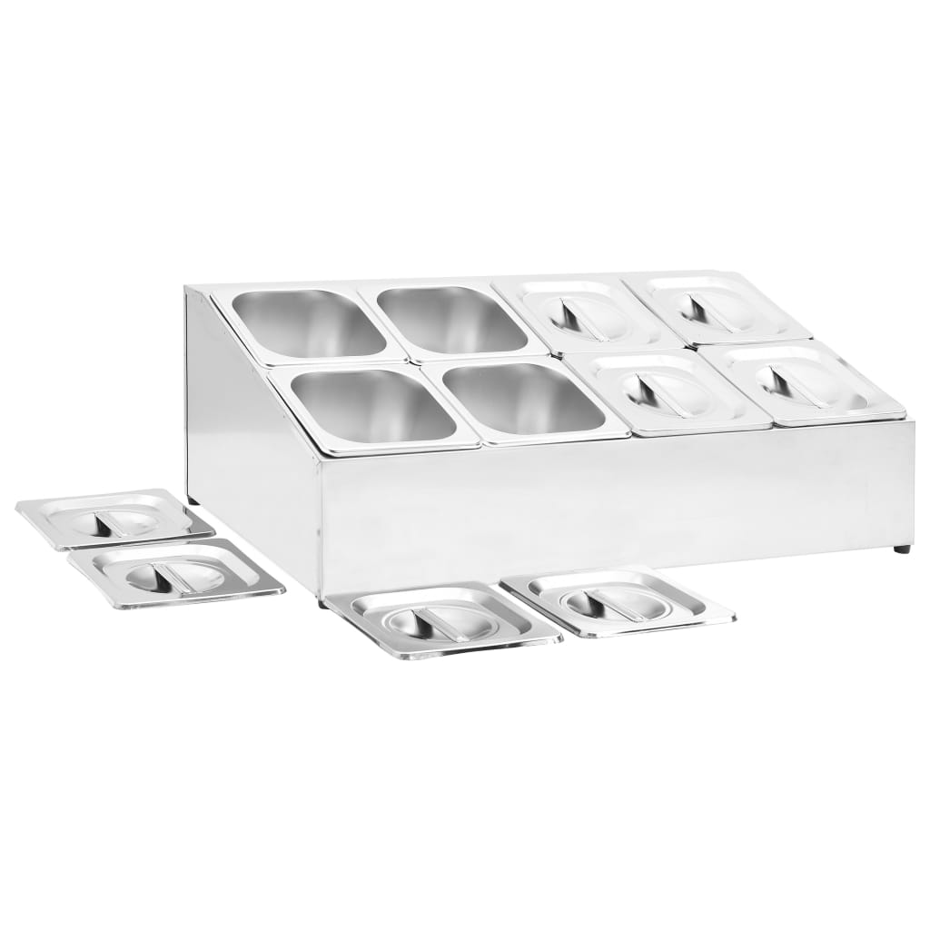gastronorm beholder med 8 GN 1/6 beholdere rustfrit stål