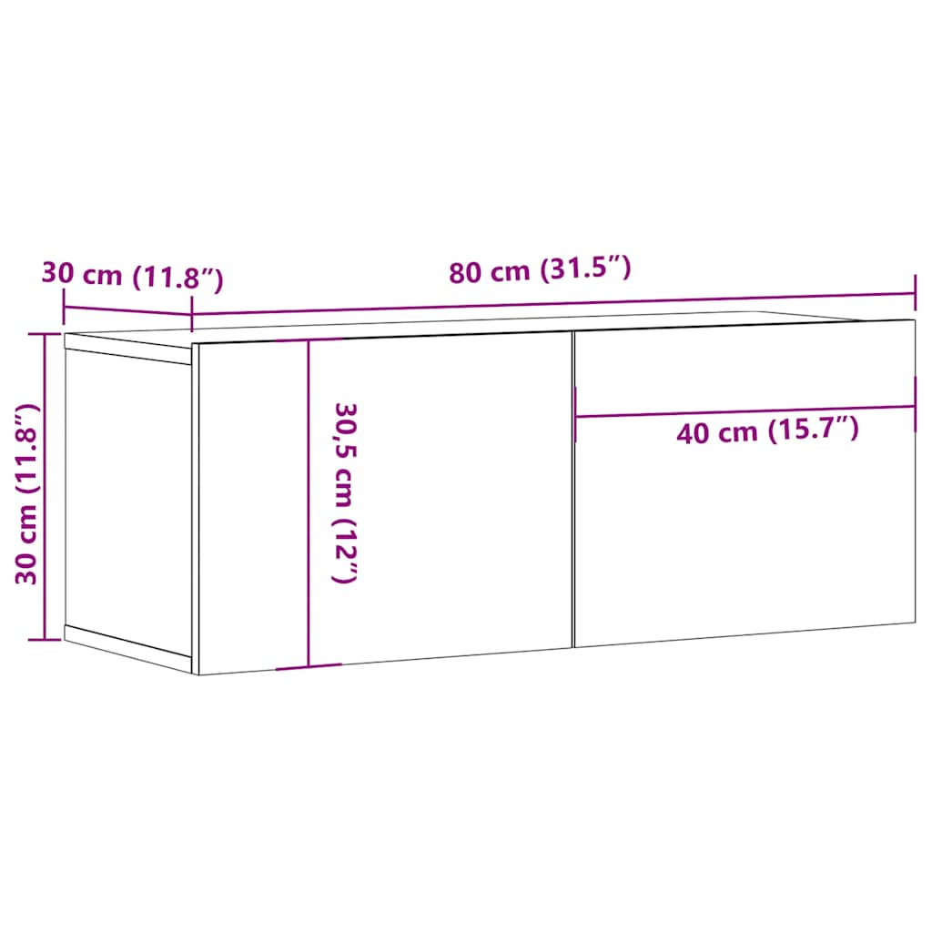 tv-bord 80x30x30 cm konstrueret træ hvid