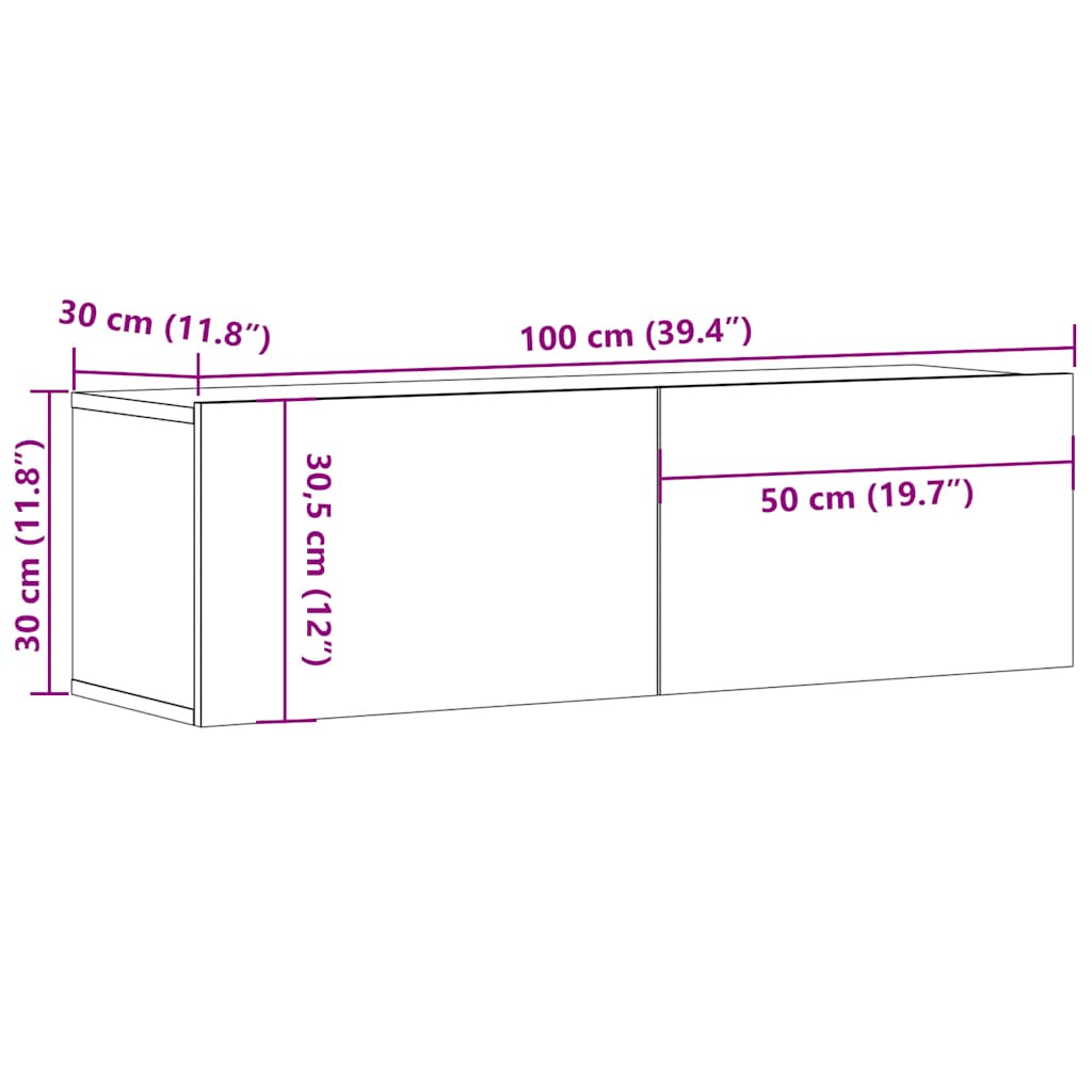 tv-bord 100x30x30 cm konstrueret træ hvid