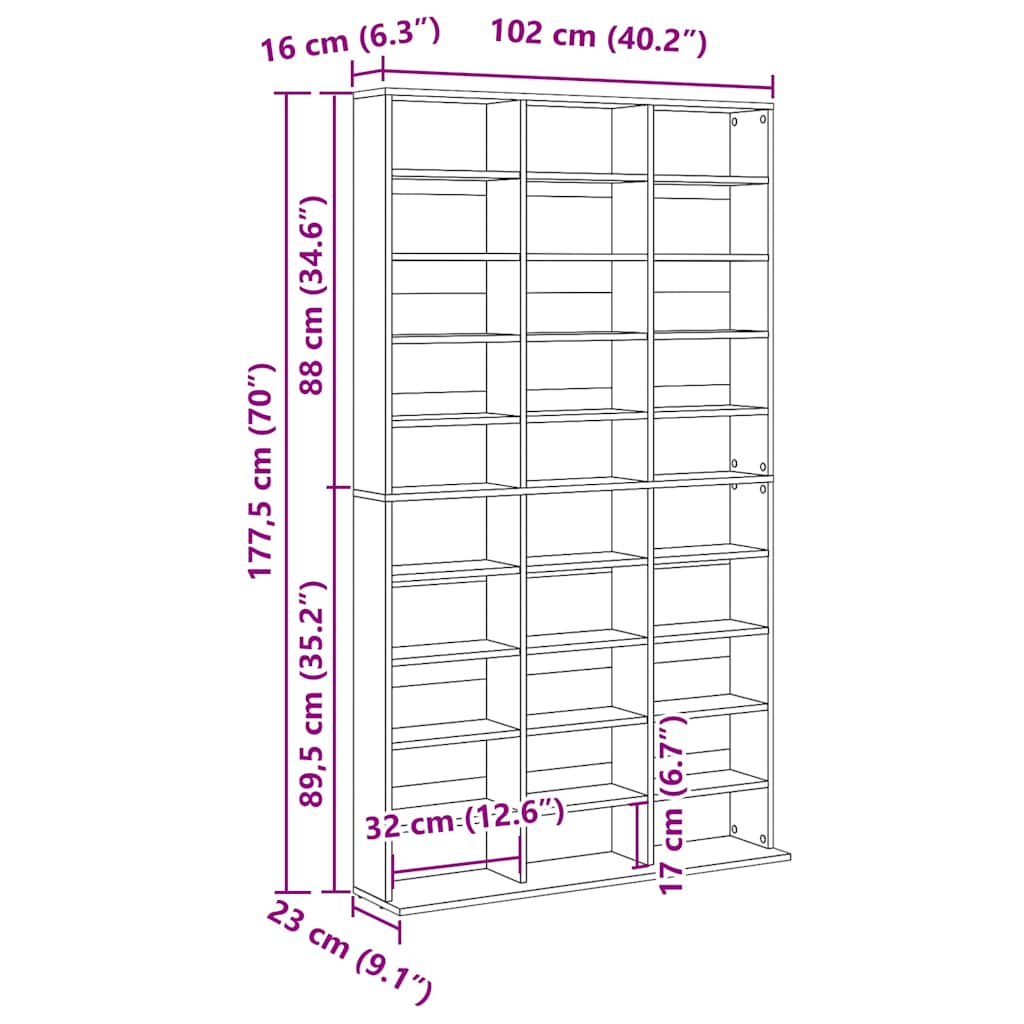 cd-reol 102x23x177,5 cm konstrueret træ hvid