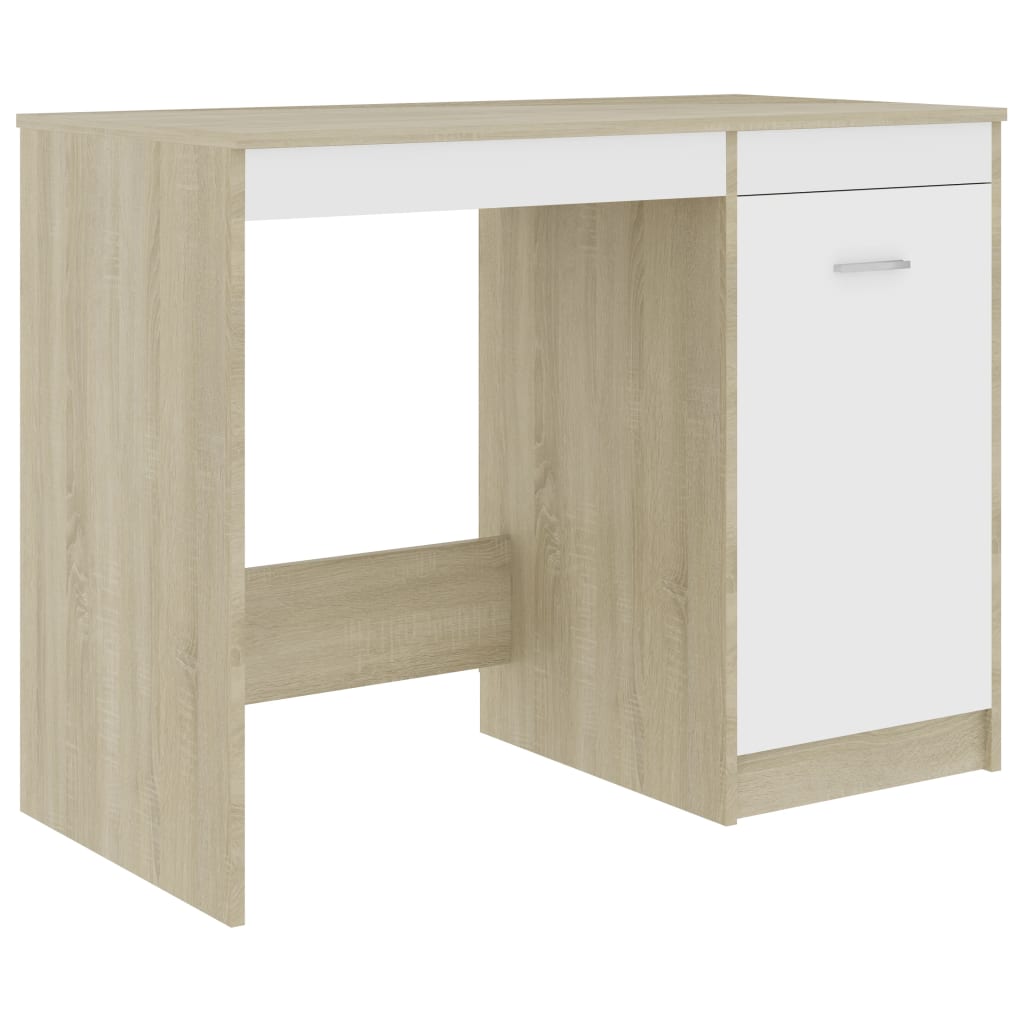 skrivebord 100x50x76 cm konstrueret træ hvid og sonoma-eg