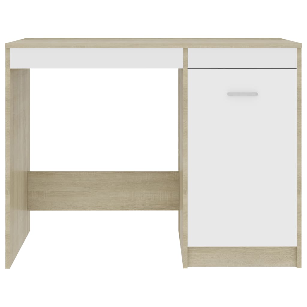 skrivebord 100x50x76 cm konstrueret træ hvid og sonoma-eg