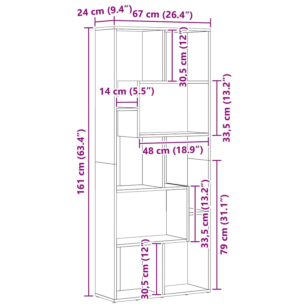 bogreol 67x24x161 cm konstrueret træ sonoma-eg