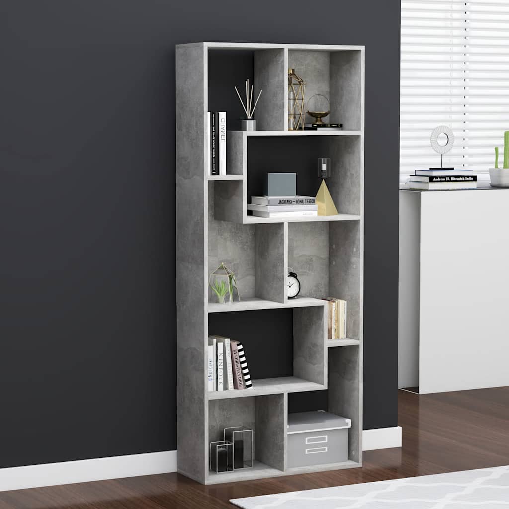 bogreol 67x24x161 cm konstrueret træ betongrå