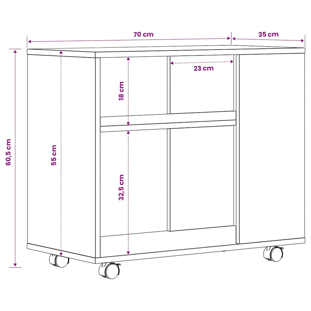 sidebord 70x35x60,5 cm konstrueret træ betongrå