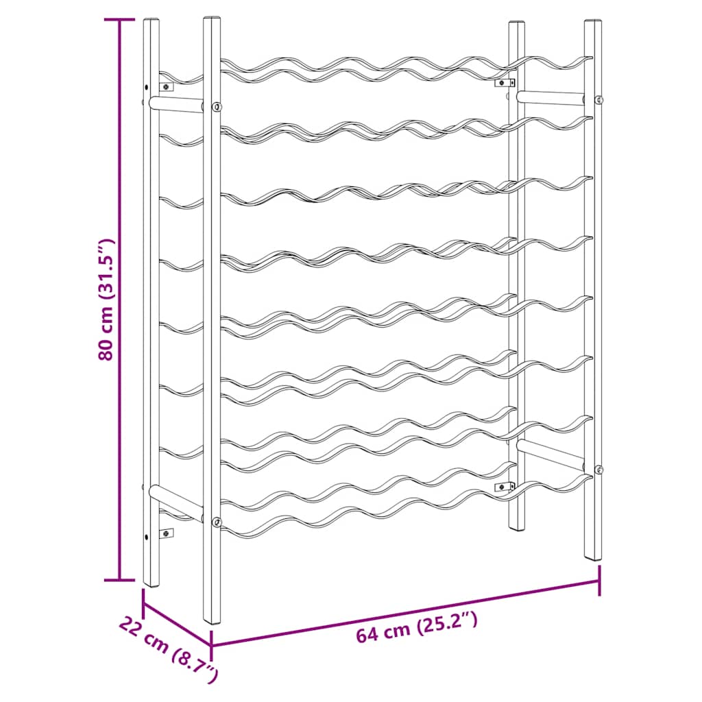 vinreol til 48 flasker metal sort