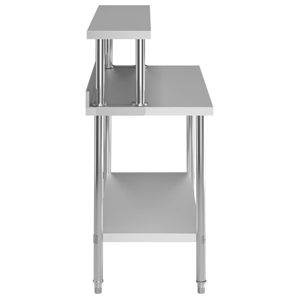 arbejdsbord til køkken med tophylde 120x60x120 cm rustfrit stål