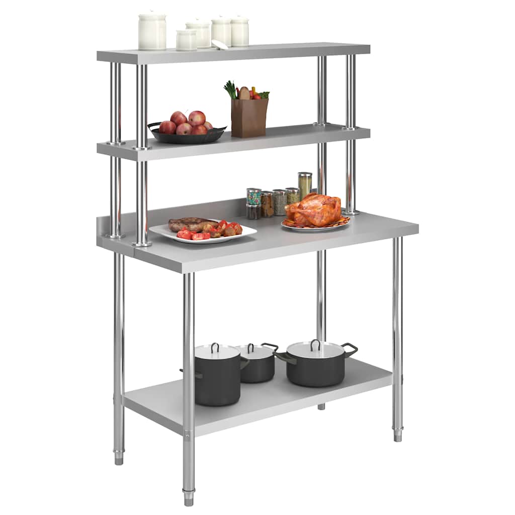 arbejdsbord til køkken med tophylde 120x60x150 cm rustfrit stål