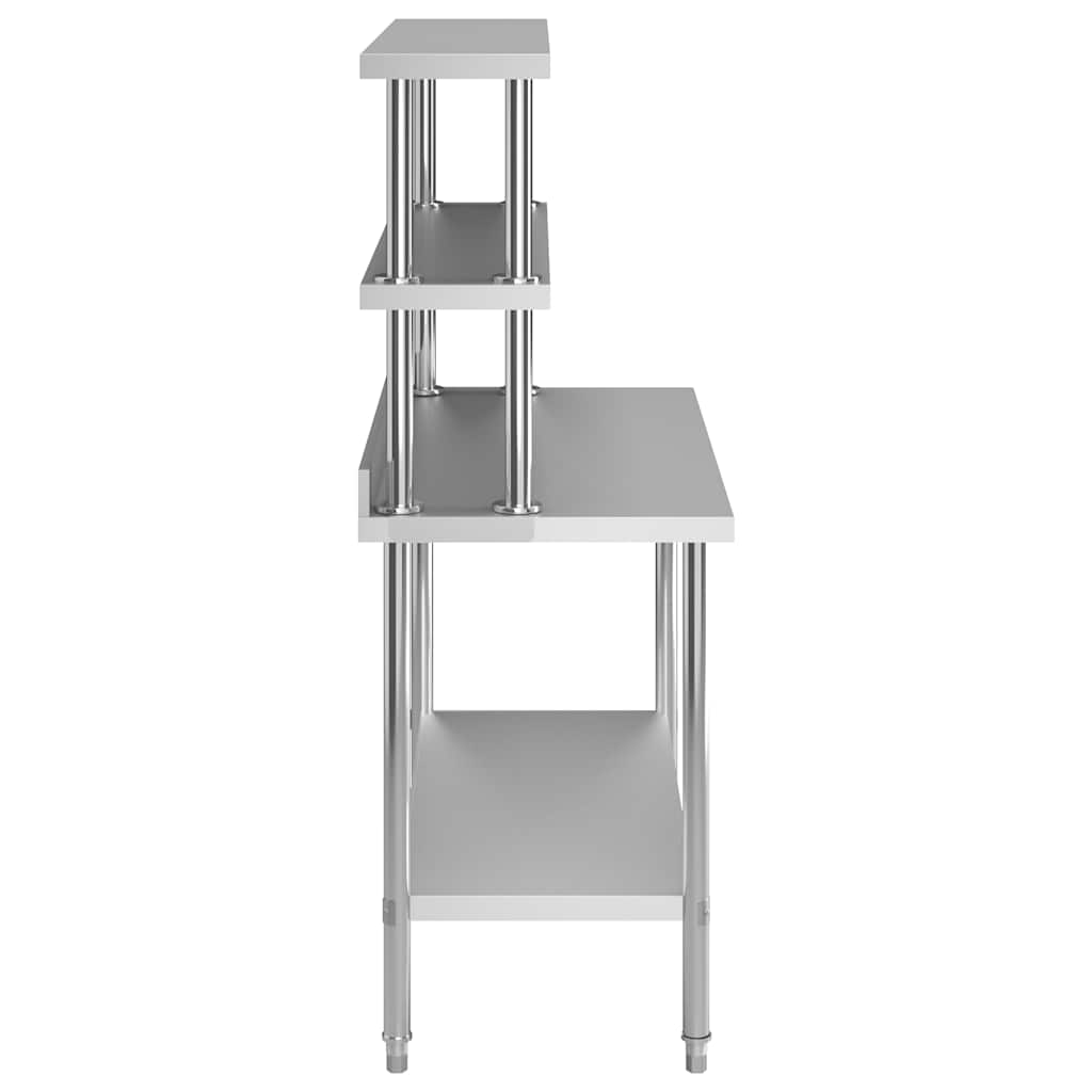 arbejdsbord til køkken med tophylde 120x60x150 cm rustfrit stål