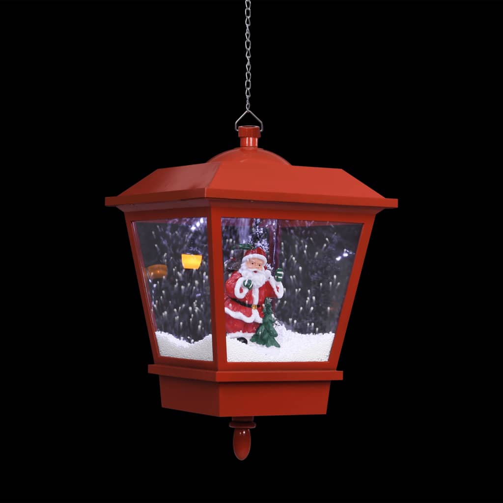 hængende julelampe med LED-lys og julemand 27x27x45 cm rød