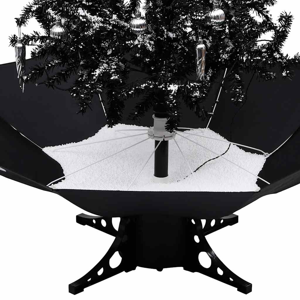 juletræ med snefald paraplyfod 190 cm PVC sort