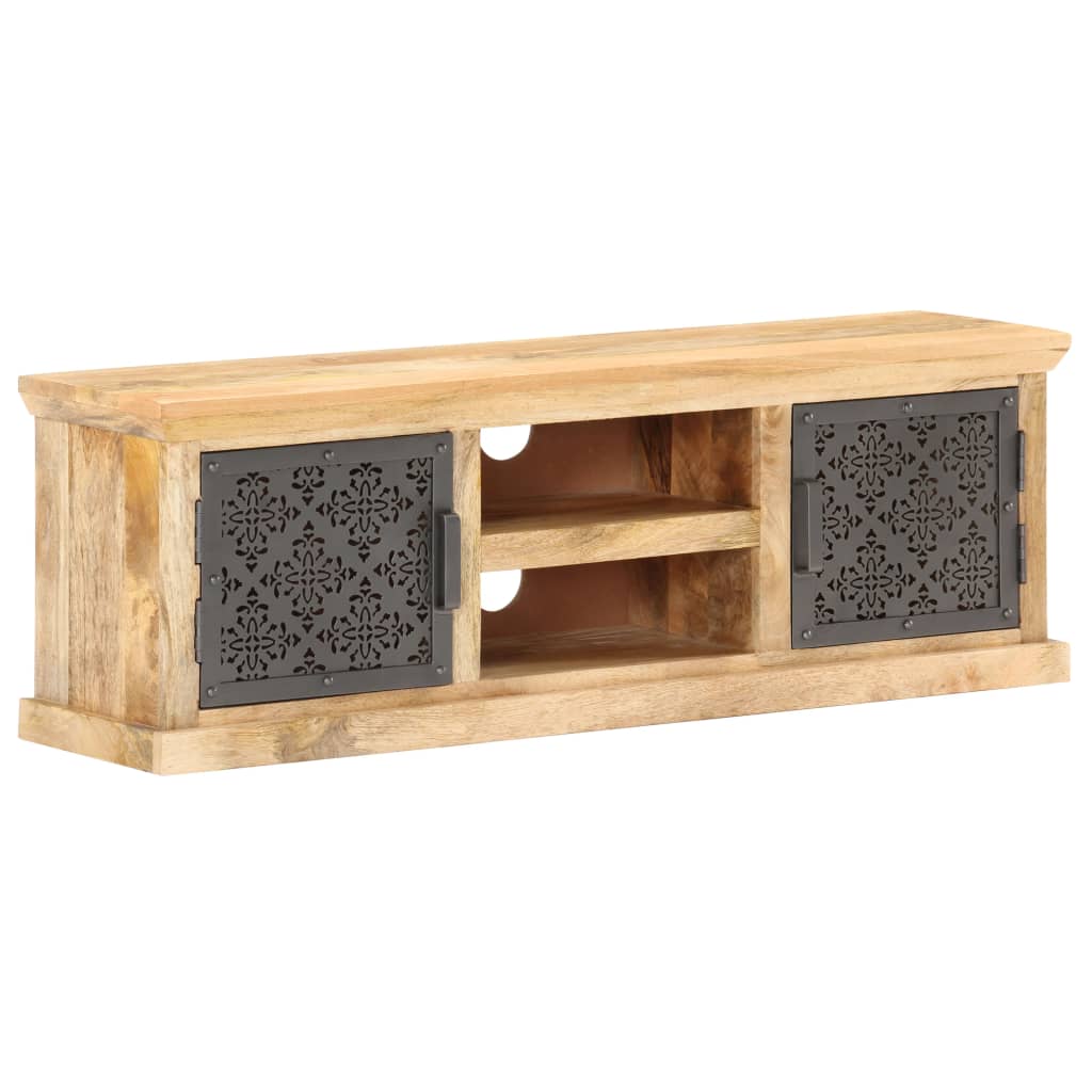 tv-skab med stållåger 120x30x40 cm massivt mangotræ