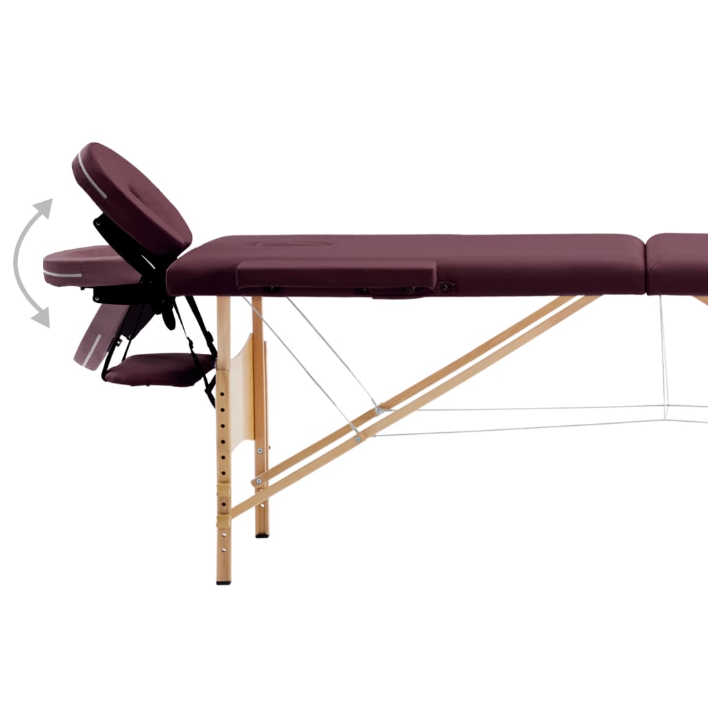 sammenfoldeligt massagebord med træstel 2 zoner lilla