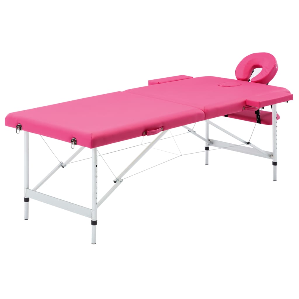 sammenfoldeligt massagebord med aluminiumsstel 2 zoner lyserød