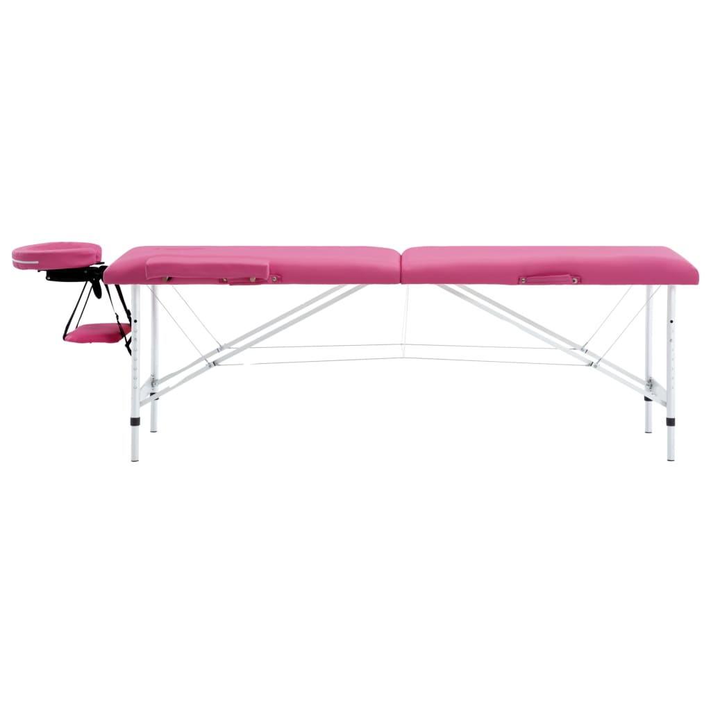 sammenfoldeligt massagebord med aluminiumsstel 2 zoner lyserød