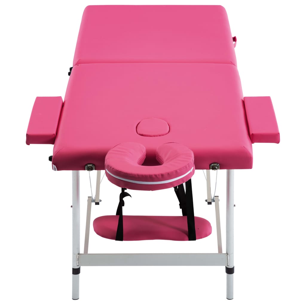 sammenfoldeligt massagebord med aluminiumsstel 2 zoner lyserød