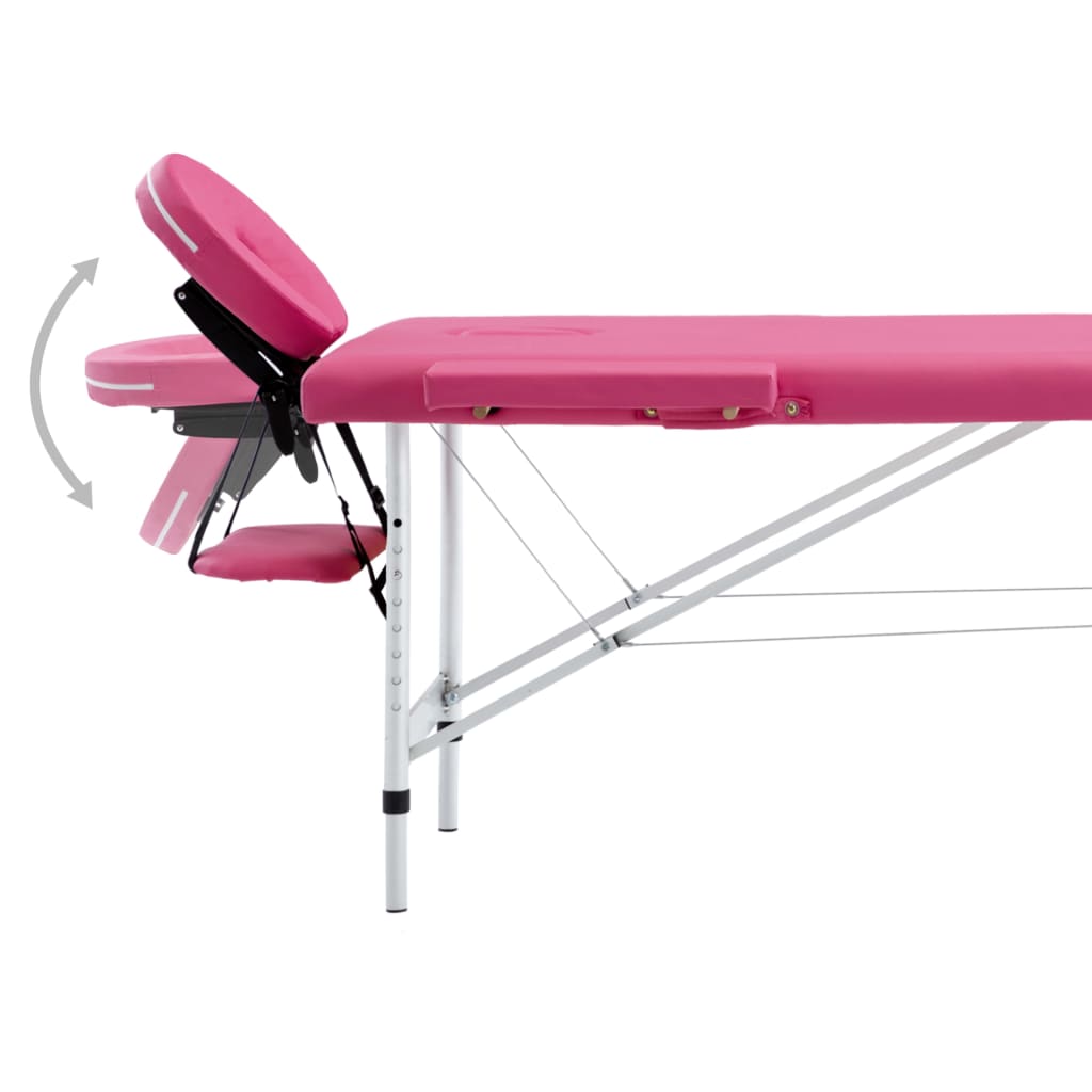 sammenfoldeligt massagebord med aluminiumsstel 2 zoner lyserød