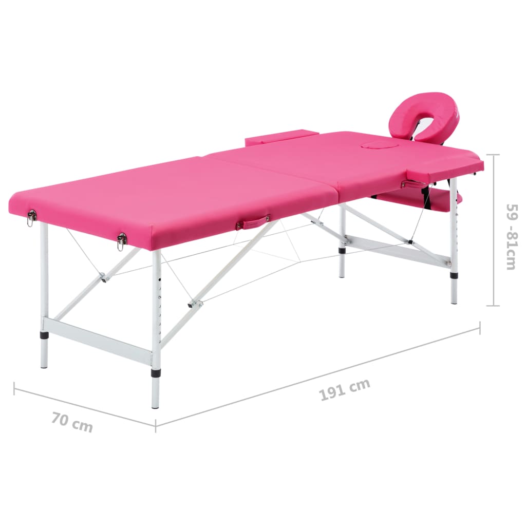 sammenfoldeligt massagebord med aluminiumsstel 2 zoner lyserød