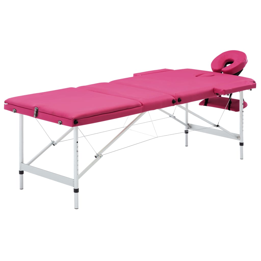 sammenfoldeligt massagebord aluminiumsstel 3 zoner lyserød