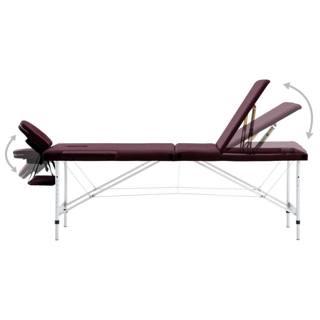 foldbart massagebord 3 zoner aluminium lilla