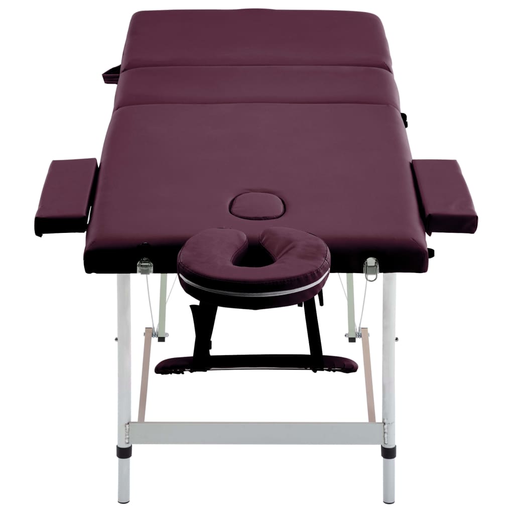 foldbart massagebord 3 zoner aluminium lilla