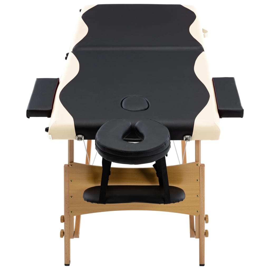 sammenfoldeligt massagebord med træstel 2 zoner sort og beige