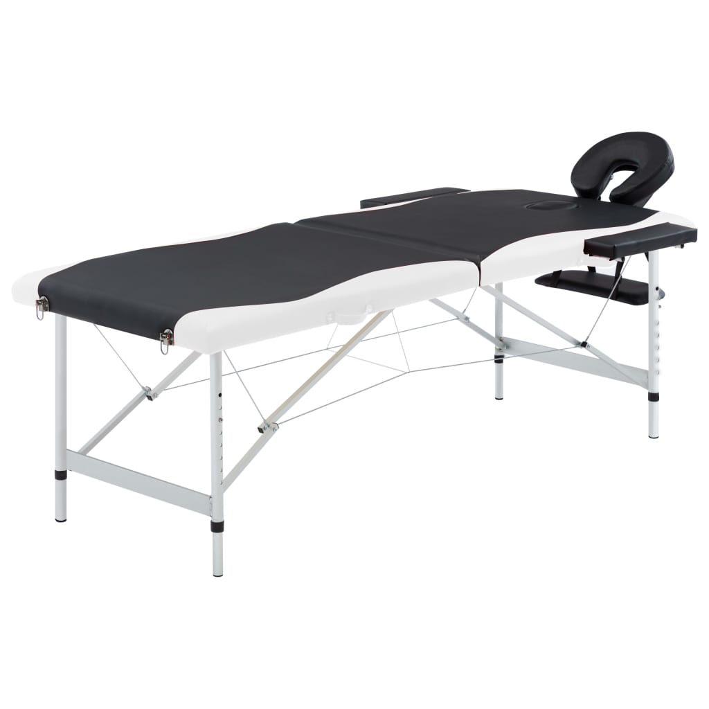 sammenfoldeligt massagebord aluminiumsstel 2 zoner sort og hvid