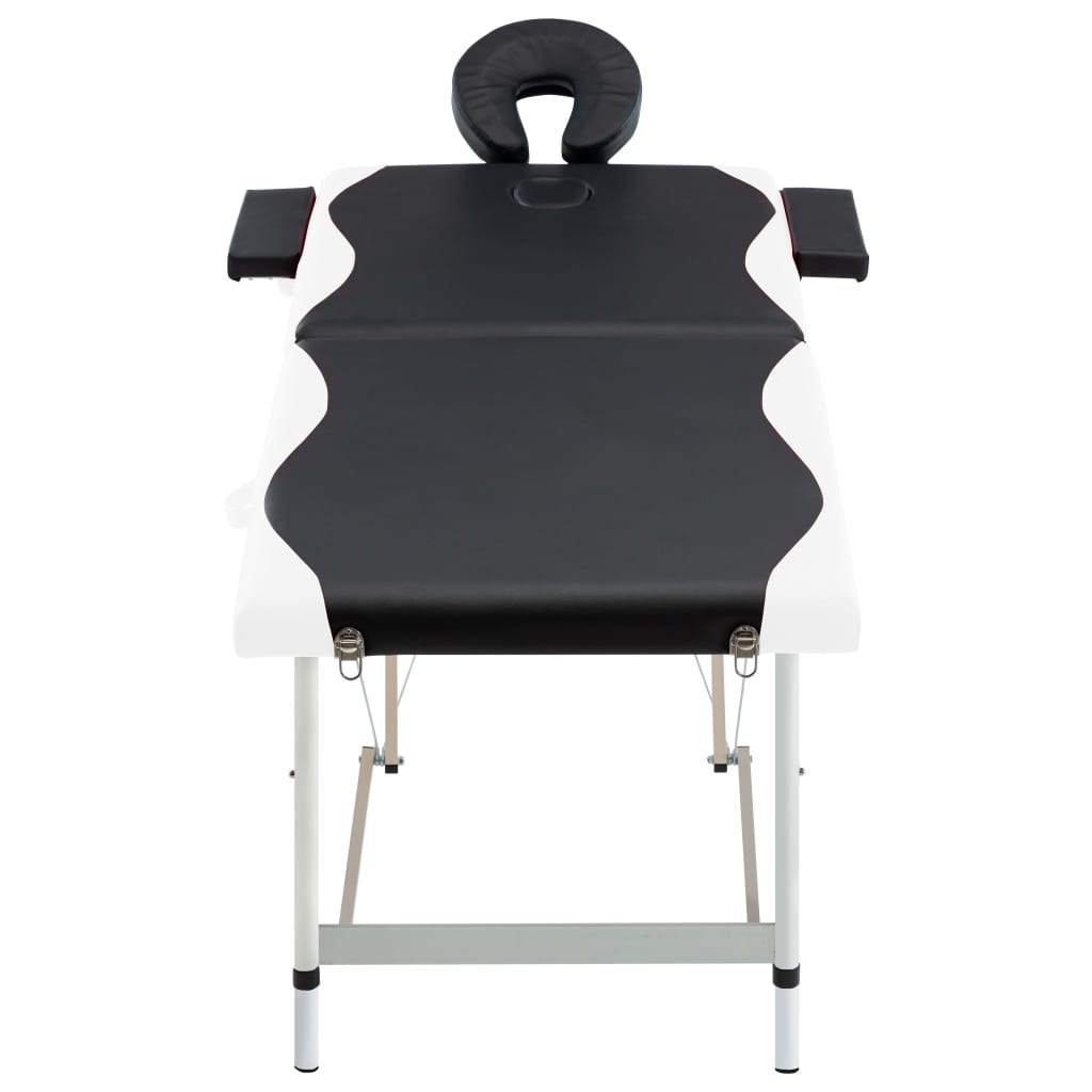 sammenfoldeligt massagebord aluminiumsstel 2 zoner sort og hvid