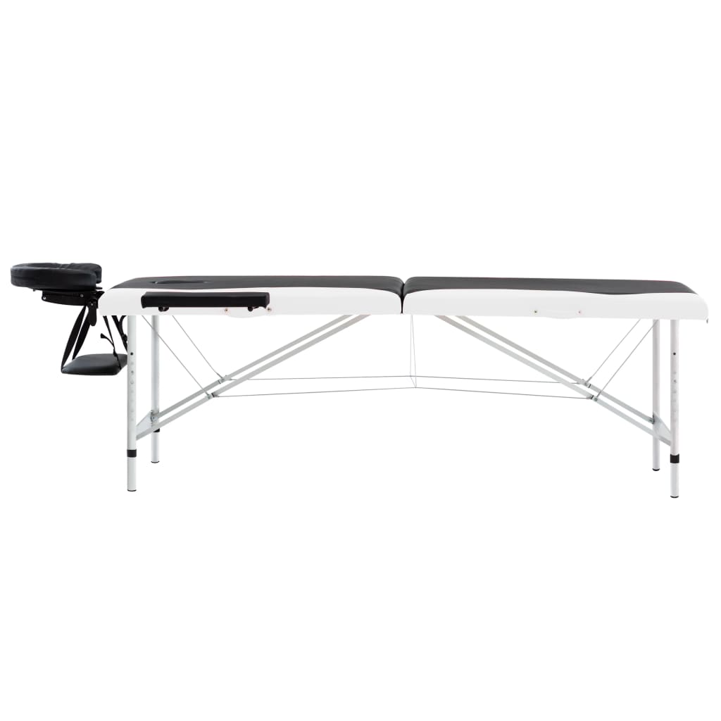 sammenfoldeligt massagebord aluminiumsstel 2 zoner sort og hvid