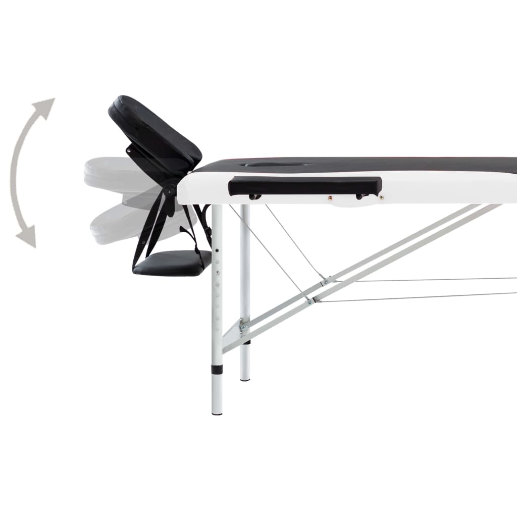 sammenfoldeligt massagebord aluminiumsstel 2 zoner sort og hvid
