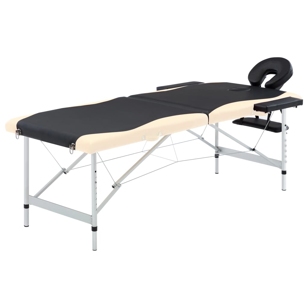 sammenfoldeligt massagebord aluminiumsstel 2 zoner sort beige