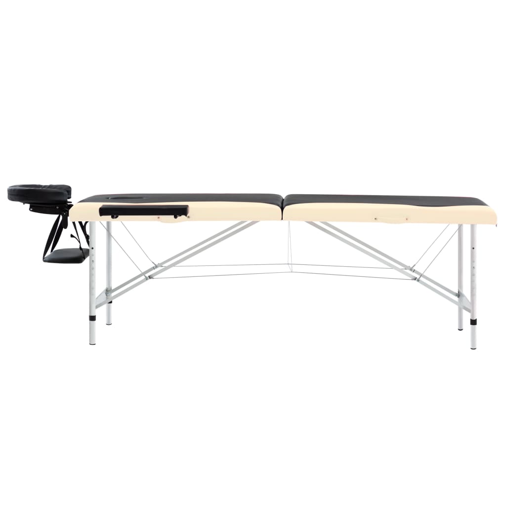 sammenfoldeligt massagebord aluminiumsstel 2 zoner sort beige